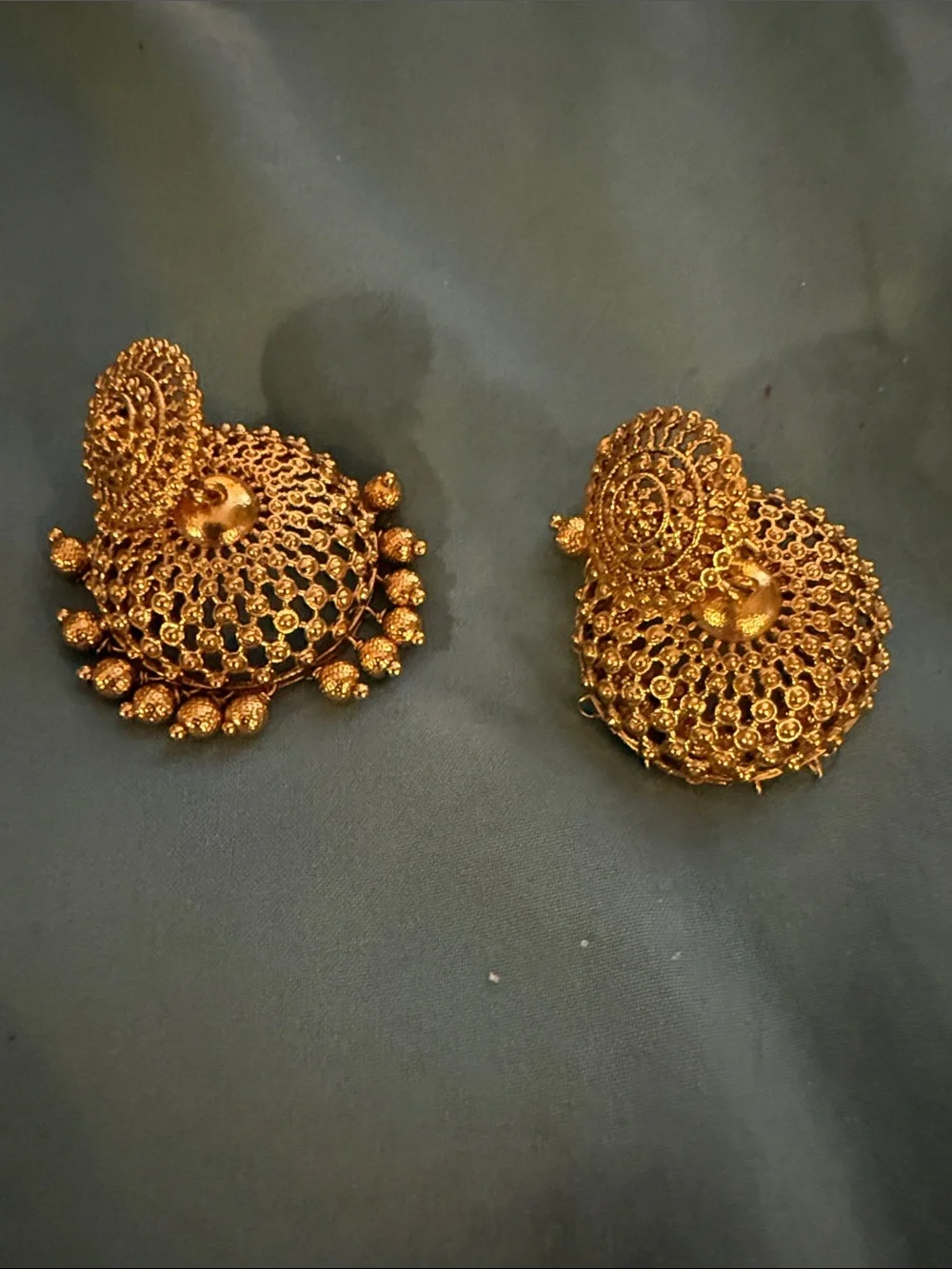 Gold-Tone Filigree Jhumka Earrings - Elegant Women Jewelry